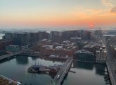 Sunrise over the South Boston Waterfront and Fort Point Channel