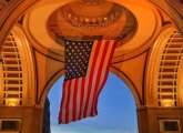 Sunrise over Rowes Wharf and Boston Harbor