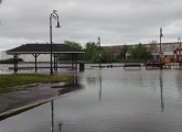 Flooded playground at Tenean Beach in Dorchester