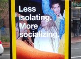 MBTA ad poster that calls for less isolating, more maskless partying