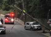 Pole knocked down by car on Rowe Street