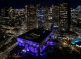 Boston City Hall colored purple tonight in honor of Michelle Wu's swearing in tomorrow