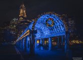 Lit trellis in Christopher Columbus Park