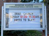 Sign advertising drag service at Brighton church