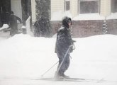 Guy skiing in East Boston