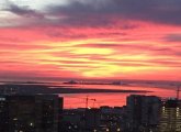 Sunrise over Boston Harbor and the South Boston waterfront