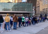 Hockey fans outside Boston City Hall