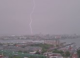 Lightning strike across Boston Harbor