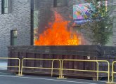 Flaming dumpster on Ipswich Street