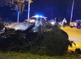 Aftermath of a crash at Murray Circle in Jamaica Plain