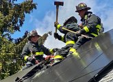 Firefighters deal with solar-panel fire