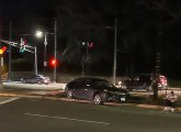 Car on Green Line tracks on Commonwealth Avenue at Chestnut Hill Avenue