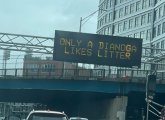 Turnpike sign: Only a Dianoga likes litter