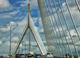 Zakim Bridge with clouds behind it