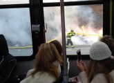 Watching trash burn from an MBTA bus