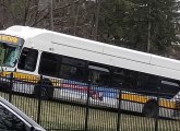 Bus on grass with missing windshield