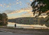 Sunset starts over Jamaica Pond