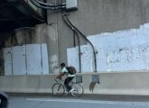 Bicyclist on the Massachusetts Turnpike in Back Bay