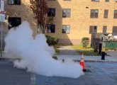 Steam spouting manhole on Harrison Avenue