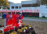 WBZ studio building on Soldiers Field Road covered in red paint