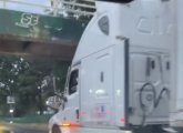 Truck almost hits pedestrian bridge on Storrow Drive