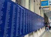 St. Anthony's Shrine on Arch Street wrapped with the names of 9/11 victims