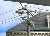 Copter over Northeast Corridor tracks in Roslindale