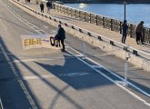 Protesters blocking one side of the Longfellow Bridge to protest Israeli company Elbit