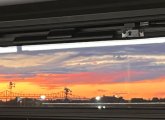 Sunset as seen from inside a Silver Line bus