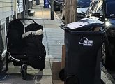 Stroller taking up good part of sidewalk in Charlestown