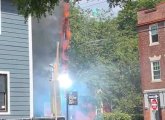 Exploding, flaming utility pole in Cambridgeport