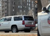 EPA emergency-response SUV at Leverett Pond in front of Brook House