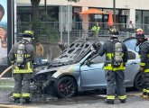 Remains of a flaming Honday at Mass. Ave. and Huntington Avenue