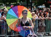 Woman with multicolored parasol