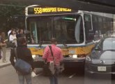 Bus vs. car in downtown Boston