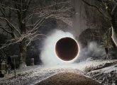 Orb in the snow at Mount Auburn Cemetery