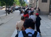 People lined up outside the new Trader Joe's