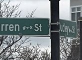 Weird typography on signs for Warren and Dudley streets