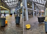 Scenes inside Ruggles station this morning showing lots of buckets