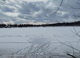 Somebody wrote EAGLES in the fresh snow on Jamaica Pond