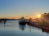 Sun coming up over Boston Harbor