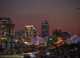 Boston skyline and Tobin Bridge at night