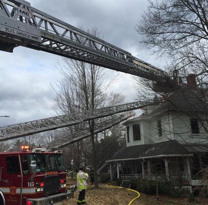 Firetrucks at 132 Mt. Vernon St. in West Roxbury