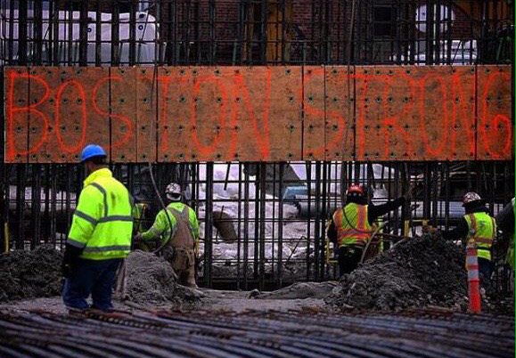 Boston Strong sign across from courhouse where Tsarnaev is on trial