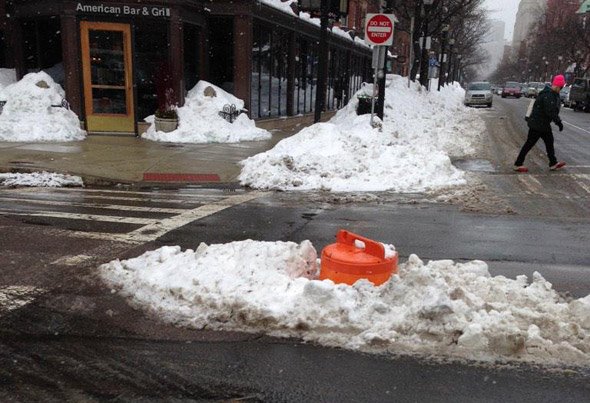 Giant pothole on Newbury Street in the Back Bay