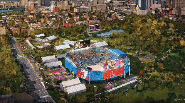 Proposed Olympic beach volleyball stadium on Boston Common.