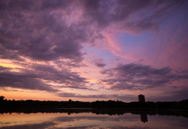 Pink sky over Jamaica Pond