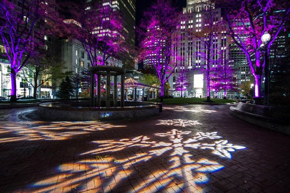 Seasonal light show in Boston's Post Office Square Park