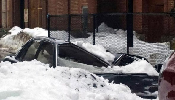 Smushed car in Charlestown Navy Yard