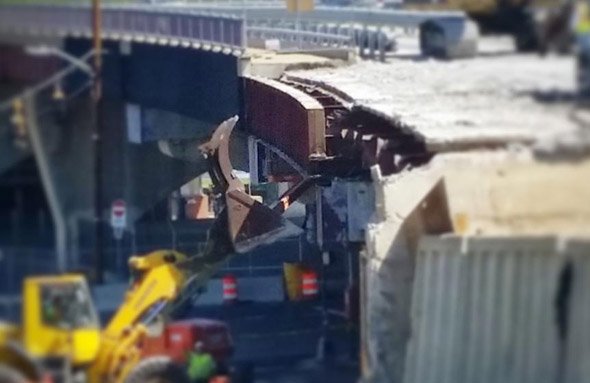 Taking down girders at the Casey Overpass in Forest Hills